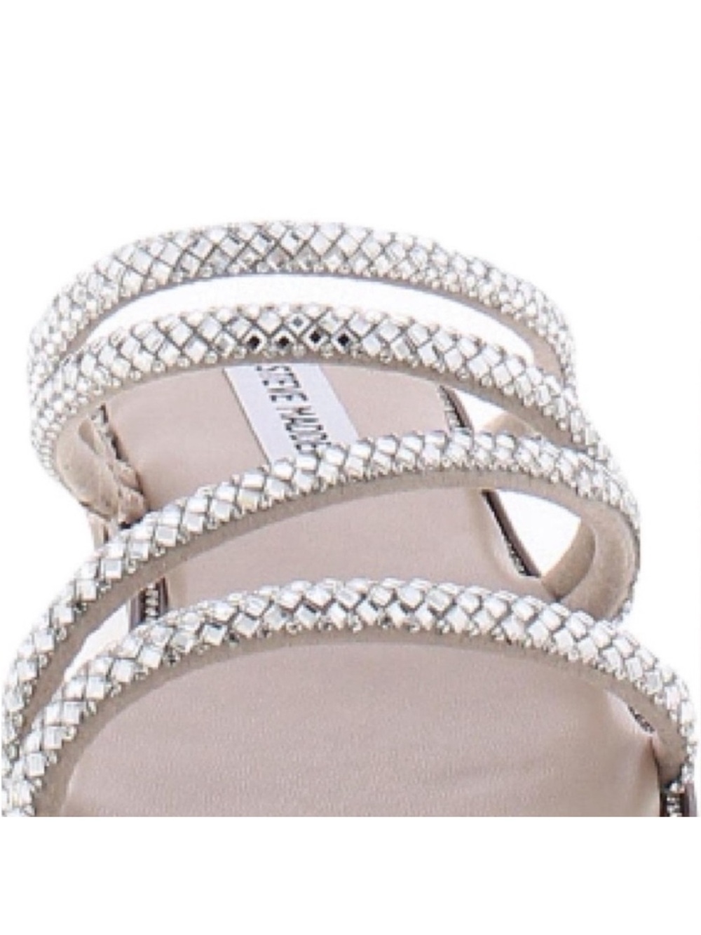 Steve Madden Nude Crystal-Embellished Double Strap Slide Mules - Picture 2 of 10